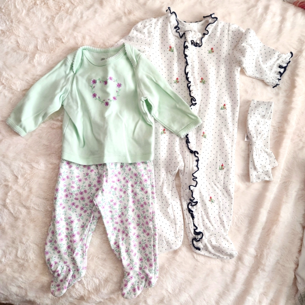 Little Me Pajama Set Bundle, Embroidered Floral, Size 6M